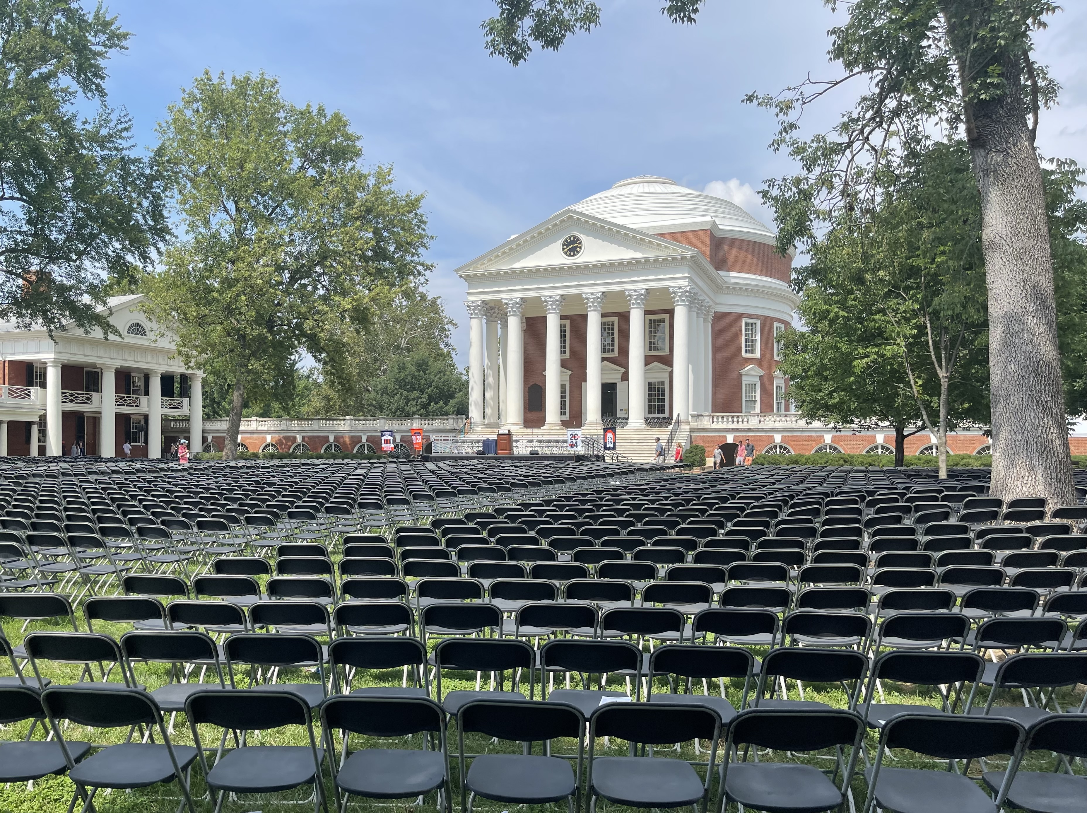 rows of chairs neatly arranged in front of the Rotunda for Opening Convocation